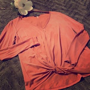 Rose top, small, knot tie front, worn one time!